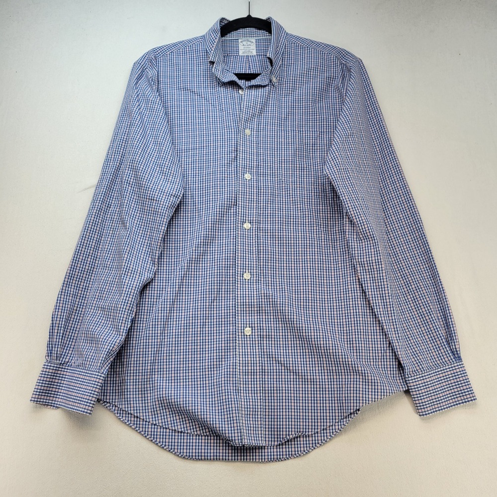 Brooks Brothers Button Down Shirt Mens M Blue Gingham Regent Non-Iron Cotton